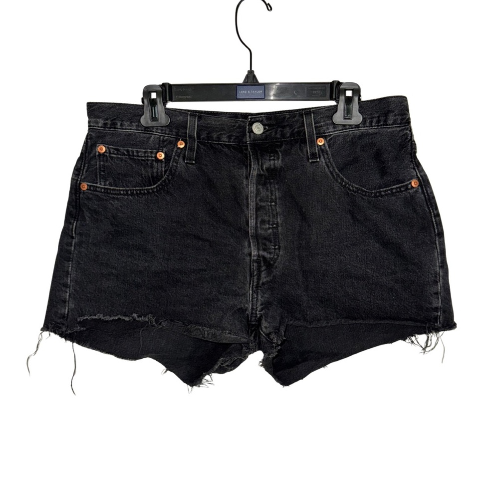 Levi's High Rise Black Distressed Denim 501 Shorts Women’s Size 32